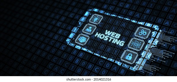 Web Hosting. The activity of providing storage space and access for websites. Business, modern technology, internet and networking concept. 3d illustration