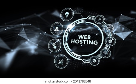Web Hosting. The activity of providing storage space and access for websites. Business, modern technology, internet and networking concept 3d illustration