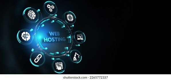 Web Hosting. The activity of providing storage space and access for websites. Business, modern technology, internet and networking concept. 3d illustration