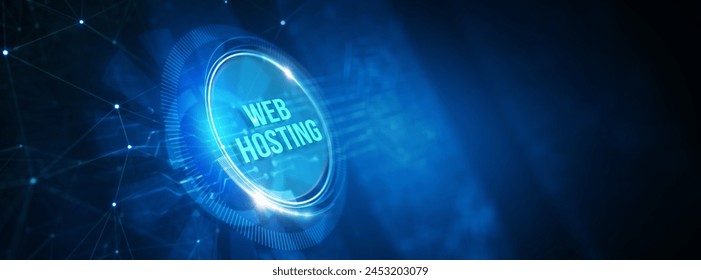 Web Hosting. The activity of providing storage space and access for websites. Business, modern technology, internet and networking concept. 3d illustration