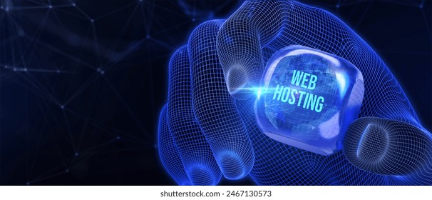 Web Hosting. The activity of providing storage space and access for websites. Business, modern technology, internet and networking concept. 3d illustration