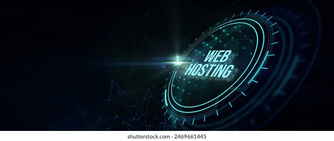 Web Hosting. The activity of providing storage space and access for websites. Business, modern technology, internet and networking concept. 3d illustration