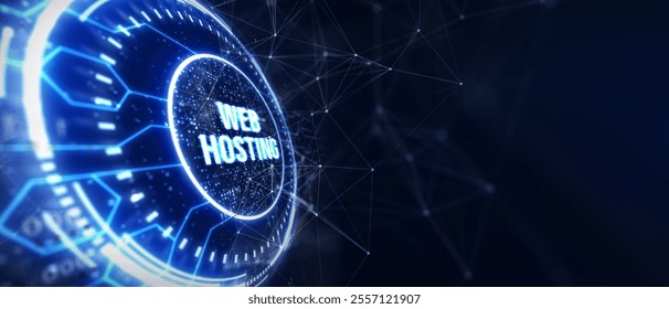 Web Hosting. The activity of providing storage space and access for websites. Business, modern technology, internet and networking concept. 3d illustration