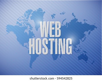 Web hosting world map sign concept illustration graphic design