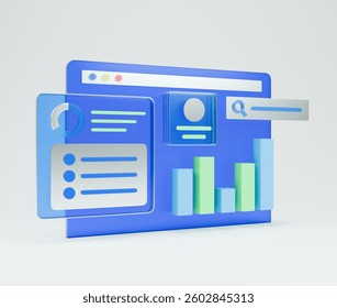 A web interface showcasing a 3D-rendered business analytics chart.