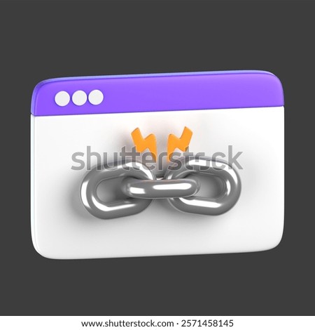 Web Link 3D Icon, featuring a stylized chain link or hyperlink symbol, integrated with browser window, symbolizing connectivity and navigation in the digital space