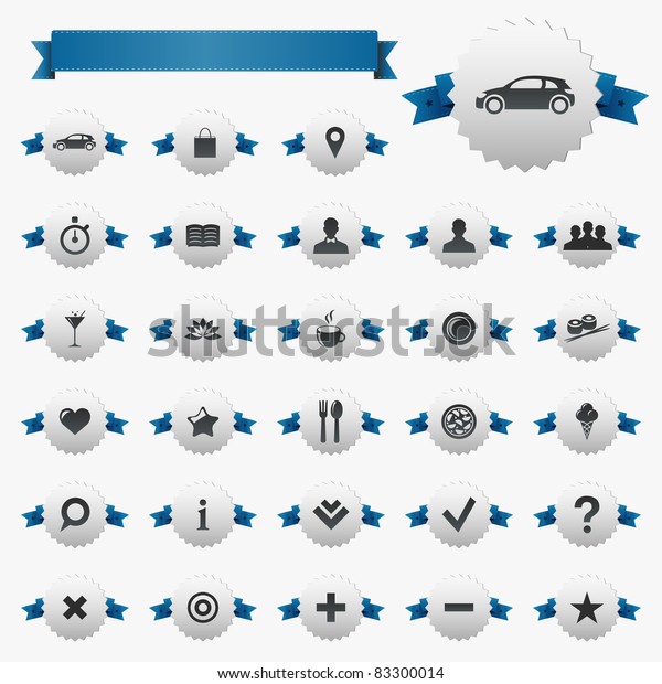 Web And Map Icons With Ribbons, Isolated On\
White Background
