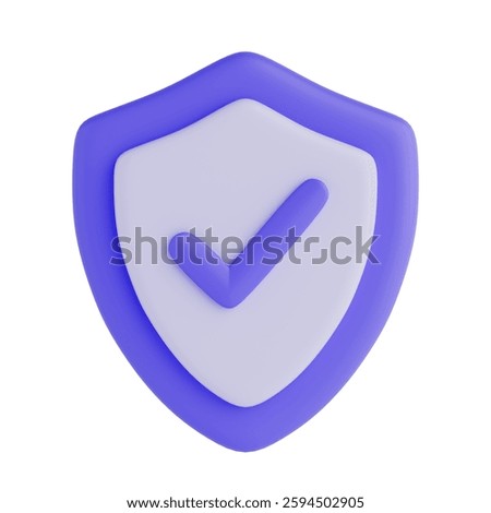 Web Protection, Approved, Security and Guaranteed concept.  Lilac Shield Security with Checkmark Icon on a white background. 3d Rendering