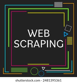 Web scraping text written over dark colorful background.