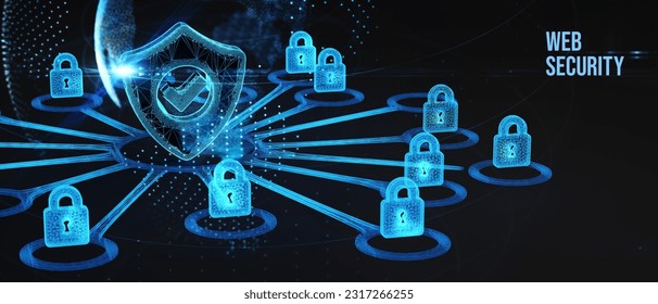 Web security. Cyber security, computer data encryption and internet protection. 3d illustration