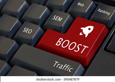 Web Traffic Boost Concept And Rocket Icon That Indicates Fast Boost For Website