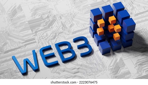 WEB3 next generation world wide web blockchain technology with decentralized information, distributed social network 3d Illustration