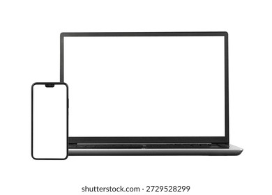 webdesign mockup and mobile or responsive design template of a notebook screen and a phone screen with blank displays isolated on white