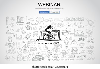 Webinar concept with Business Doodle design style: online formation, web courses, elearning tips. Modern style illustration for web banners, brochure and flyers. - Powered by Shutterstock