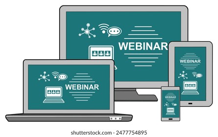 Webinar concept shown on different information technology devices