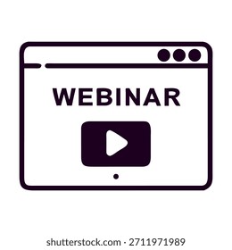 Webinar icon in a browser window with a play button, symbolizing online education, virtual events, digital learning, and remote training, isolated on
