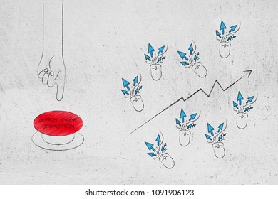 website analytics and popularity conceptual illustration: hand about to push search engine optimization button next to stats with clicks going up - Powered by Shutterstock