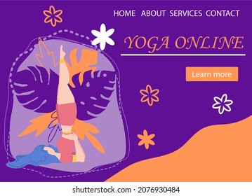 Website banner design for Yoga studio promotion with Learn more button. Yogi woman meditating. Cute flat female character and decorative plants - Powered by Shutterstock