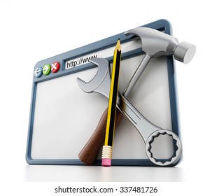 Website construction concept with webpage and hand tools