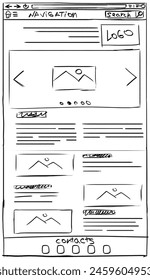 Website design template. Wireframe with different elements on white background