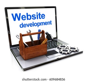 Website Development. Website Building , Under Construction Or Repair Isolated On A White Background. 3d Illustration