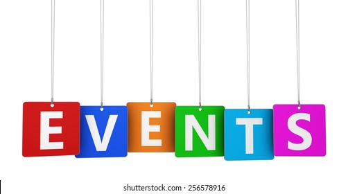 Website, Internet and blog concept with events word and sign on colorful hanged tags isolated on white background. - Powered by Shutterstock