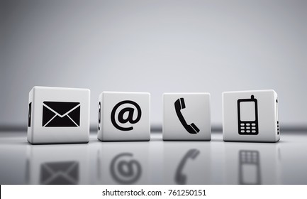 Website and Internet contact us icons on cubes 3D illustration.