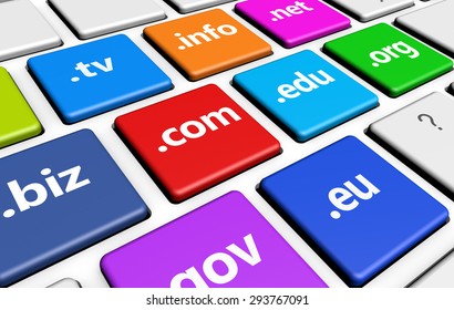 Website and Internet domain names web concept with domains sign and text on colorful computer keys.