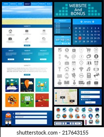 Website page template. Web design. Set of web page with icons for different websites in flat style. One page website flat ui and ux kit elements icons. Raster version - Shutterstock ID 217643155