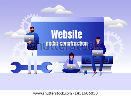 Website under construction illustration concept, people update operation system, develop website can use for, landing page, template, ui, web, mobile app, poster, banner, flyer
