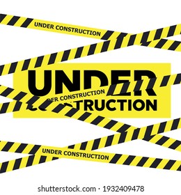 Website under construction page background. Warning tape banner