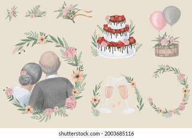 Wedding anniversary illustration set for invitations, greeting cards and posters - Powered by Shutterstock