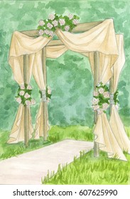 Wedding Arch. Watercolor Beautiful Sketch