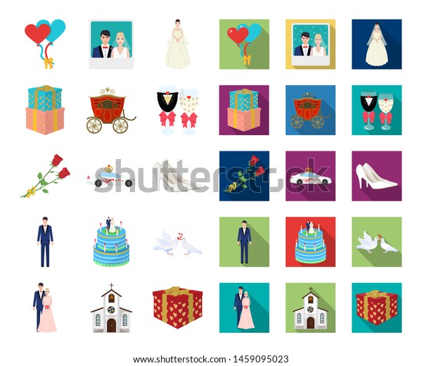 Wedding and Attributes cartoon,flat icons\
in set collection for design. Newlyweds and Accessories bitmap\
symbol stock web\
illustration.