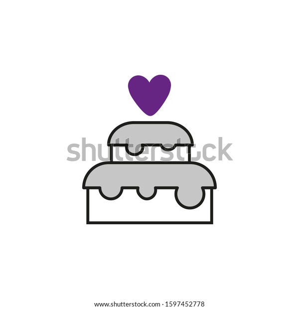 Wedding cake icon.\
Stacked Engagement cake dessert with heart. Isolated on white. Love\
symbol, logo sign.\
