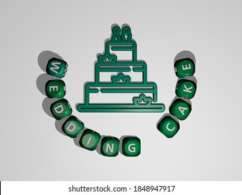 Wedding Cake Text Around The 3D Icon, 3D Illustration