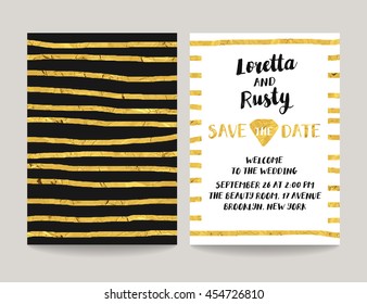 Wedding cards collection with gold abstract confetti. Wedding invitation or save the date, RSVP and thank you card for bridal design, trendy gold style. - Powered by Shutterstock