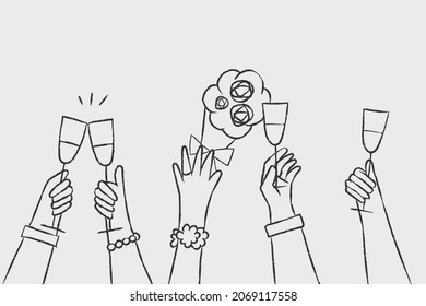 Wedding celebration doodle hand holding drinks