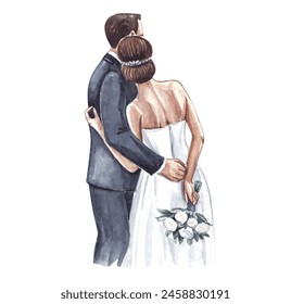 A wedding ceremony with the bride and groom. Watercolor hand-drawn illustration on a white background. - Powered by Shutterstock