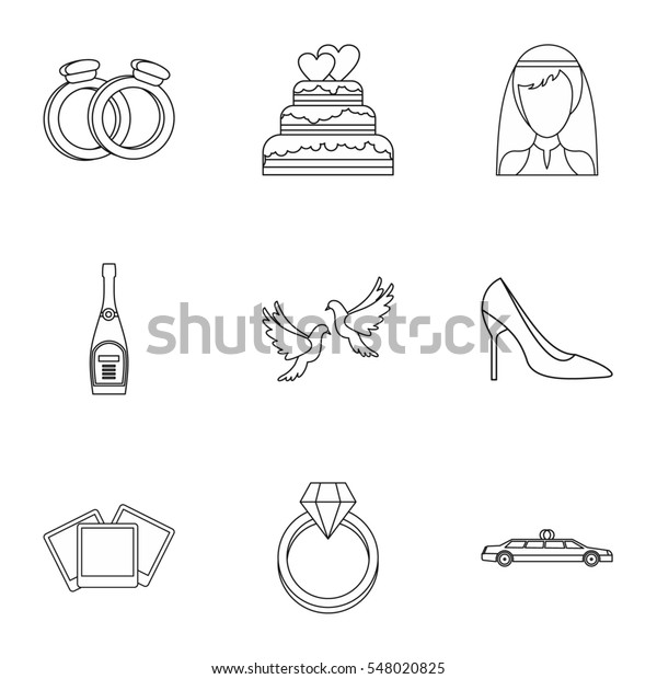 Wedding Ceremony Icons Set Outline Illustration Stock Illustration 548020825