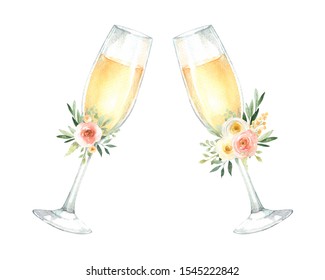 Wedding champagne glasses watercolour clip art for invitation or greeting cards - Powered by Shutterstock