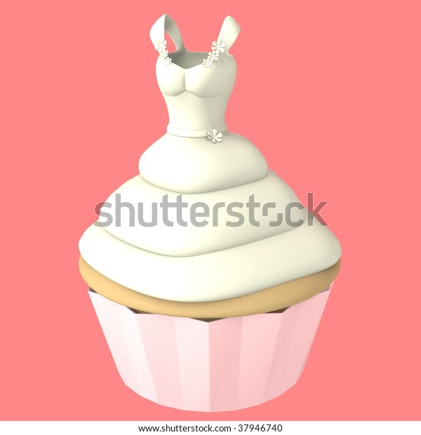 Wedding Dress Cupcake 3d Computer Generated Stock Illustration