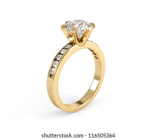 Wedding Gold Diamond Ring Isolated On White Background