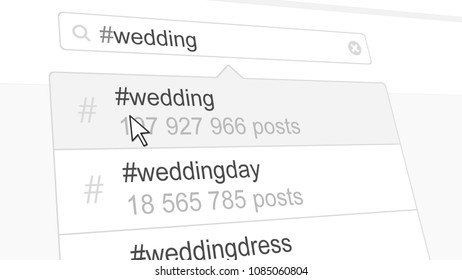 Wedding Hashtag Search Through Social Media Posts. 3D Rendering