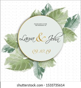 Wedding Invitation Card Green Gold Leaf Stock Illustration 1533735617 ...