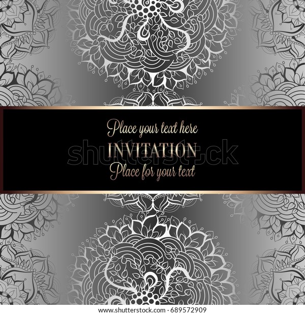 Wedding invitation or card , intricate
mandala background. Metal silver and black, Islam, Arabic, Indian,
Dubai background, fashion design with place for
text.