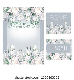 wedding invitation card with white bloom roses, RSVP, thank you card - Powered by Shutterstock