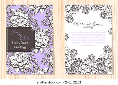 Wedding invitation cards with floral elements