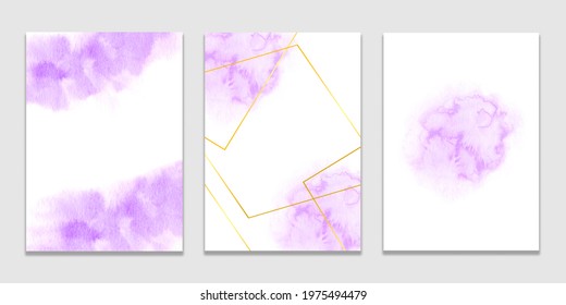 Wedding Invitation cards. Set of cards with watercolor blots. Invitation, greeting cards, banners in watercolor spots. Watercolor purple splashes. Templates for postcards