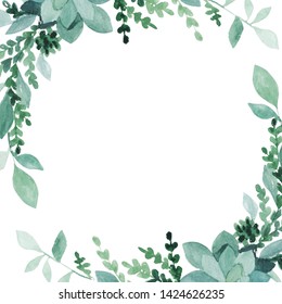 Wedding Invitation Frame Set Watercolor Green Stock Illustration ...